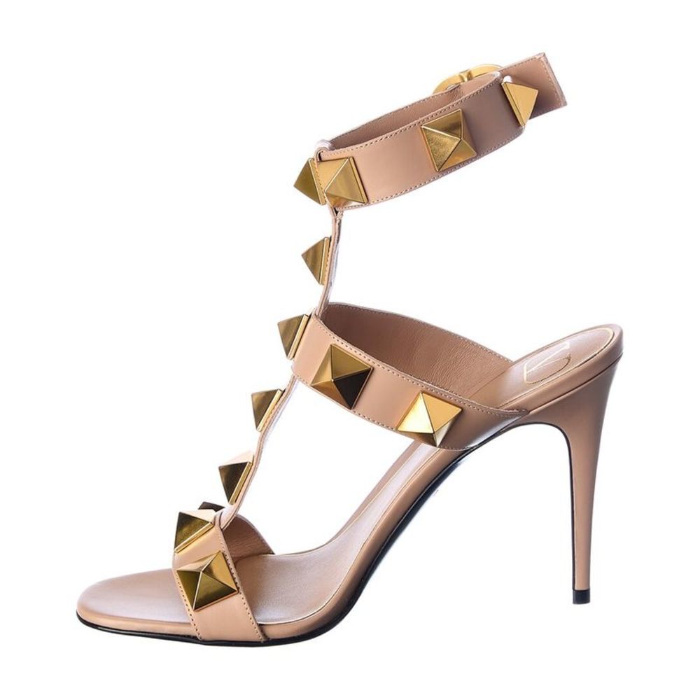 Valentino Roman Stud 100 Leather Ankle Strap Sandal, Pink - Picture 2 of 5